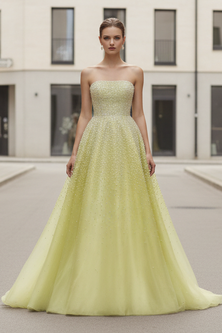 42500 - Ava Presley - Strapless A-line Pearl Embellished Dress