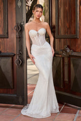 Maddox Gown - Off White - STRAPLESS GLITTER EMBELLISHED GOWN