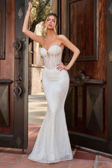 Maddox Gown - Off White - STRAPLESS GLITTER EMBELLISHED GOWN