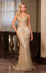 GEMINI GOWN - BEADED SEQUIN FITTED STRAPLESS GOWN