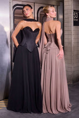 Nigella Gown - Peplum Corset A-line Formal Dress With Scarf