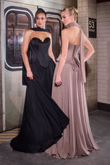 Nigella Gown - Peplum Corset A-line Formal Dress With Scarf