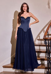 Nigella Gown - Peplum Corset A-line Formal Dress With Scarf
