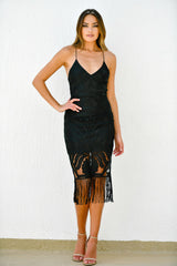 Size 2, Khaleesi Dress - Black - Lace Dress With Fringe - FINAL SALE