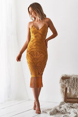 Khaleesi Dress - Mustard - Lace Dress With Fringe - FINAL SALE