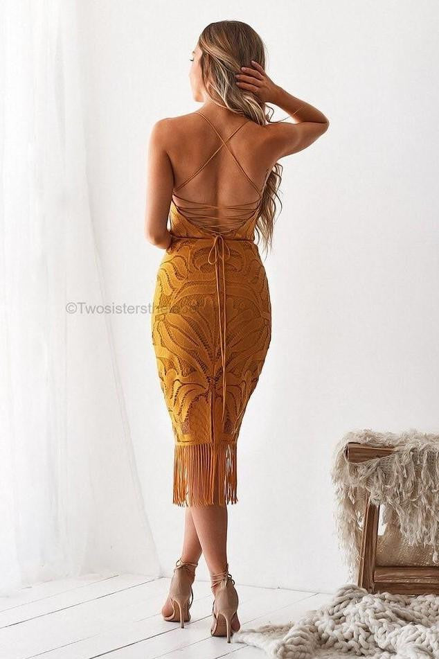 Khaleesi Dress - Mustard - Lace Dress With Fringe - FINAL SALE