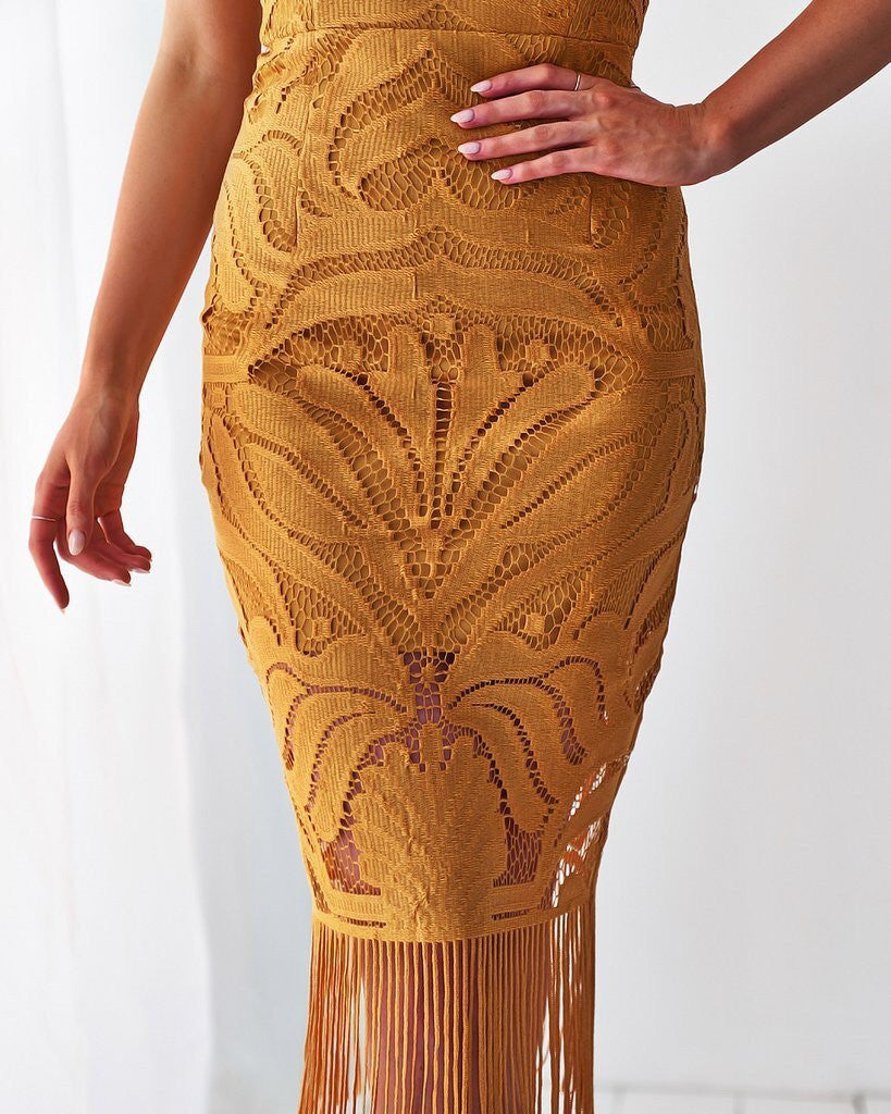 Khaleesi Dress - Mustard - Lace Dress With Fringe - FINAL SALE