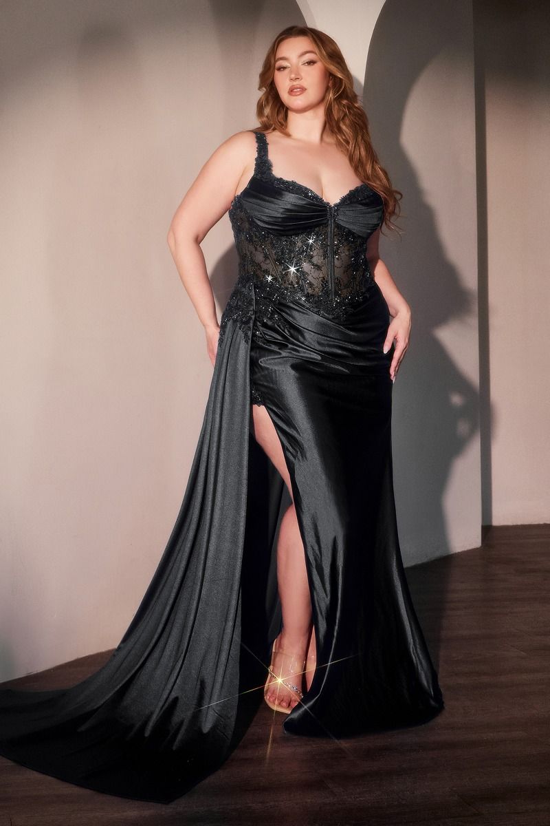 MAXIMA GOWN - FITTED SATIN & LACE BODYCON DRESS