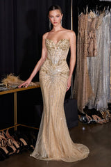 Uma Gown - Strapless Beaded Mermaid Evening Dress