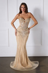 Uma Gown - Strapless Beaded Mermaid Evening Dress