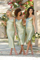 Lorena Midi Dress - Satin Cowl Neck Slip Dress