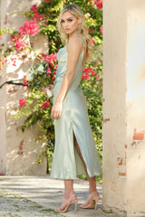 Lorena Midi Dress - Satin Cowl Neck Slip Dress