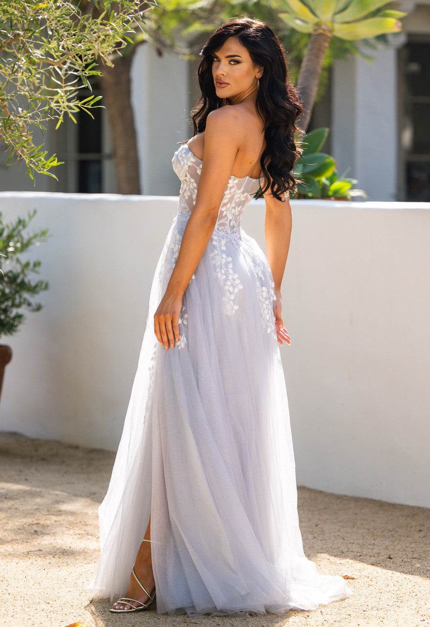 SOLAINE GOWN - HAZE BLUE - STRAPLESS BUSTIER CORSET A-LINE DRESS