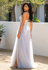 SOLAINE GOWN - HAZE BLUE - STRAPLESS BUSTIER CORSET A-LINE DRESS