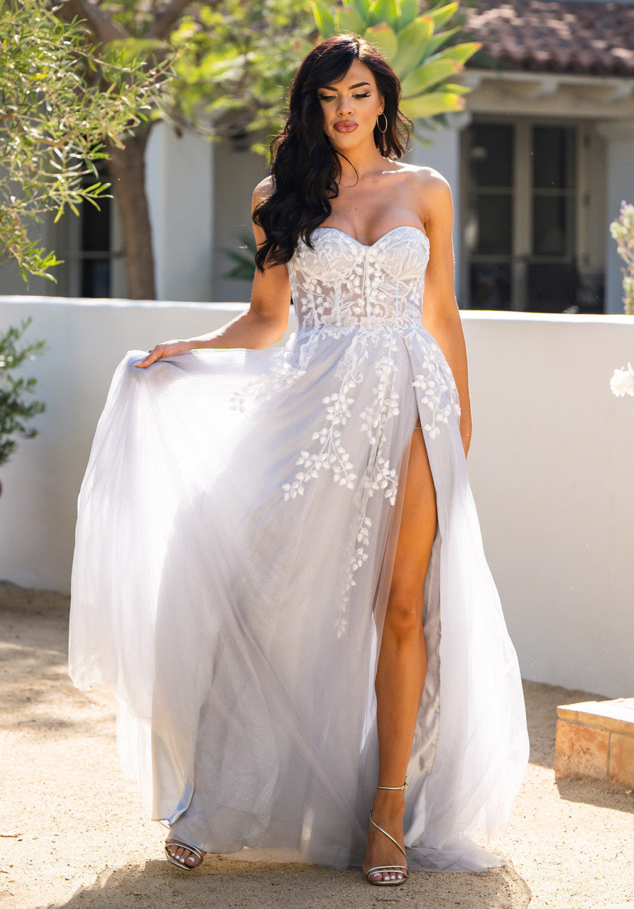 SOLAINE GOWN - HAZE BLUE - STRAPLESS BUSTIER CORSET A-LINE DRESS