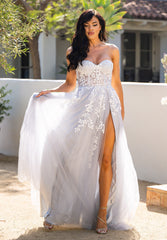 SOLAINE GOWN - HAZE BLUE - STRAPLESS BUSTIER CORSET A-LINE DRESS
