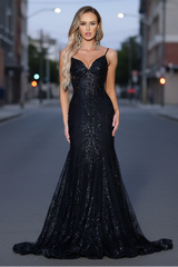 Lyra Gown - Black - FITTED FLORAL GLITTER PRINT CORSET GOWN