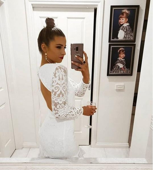 Medindie Dress - White Lace Open Back Dress