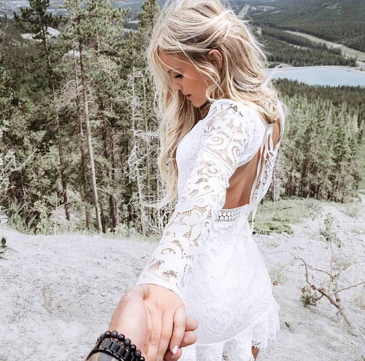 Medindie Dress - White Lace Open Back Dress