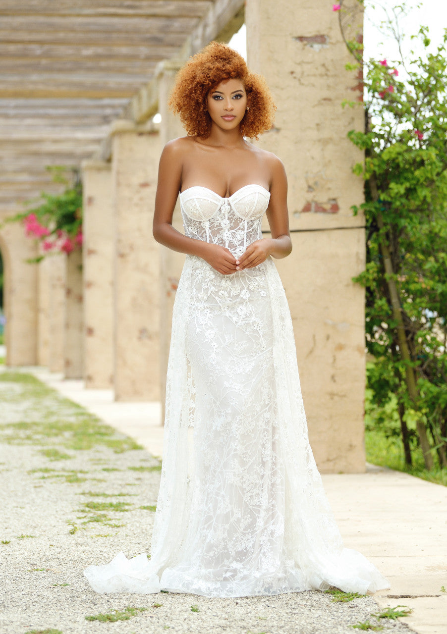 Nova Gown - White - GLITTER FITTED GOWN AND OVERSKIRT