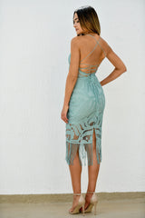 Khaleesi Dress - Sage - Lace Dress With Fringe - FINAL SALE