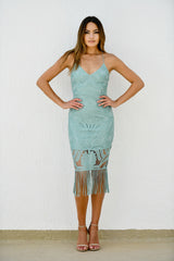 Khaleesi Dress - Sage - Lace Dress With Fringe - FINAL SALE