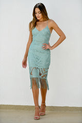 Khaleesi Dress - Sage - Lace Dress With Fringe - FINAL SALE