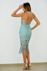 Khaleesi Dress - Sage - Lace Dress With Fringe - FINAL SALE