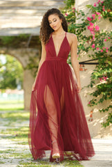 Sydney Maxi Dress - Wine Tulle Dress