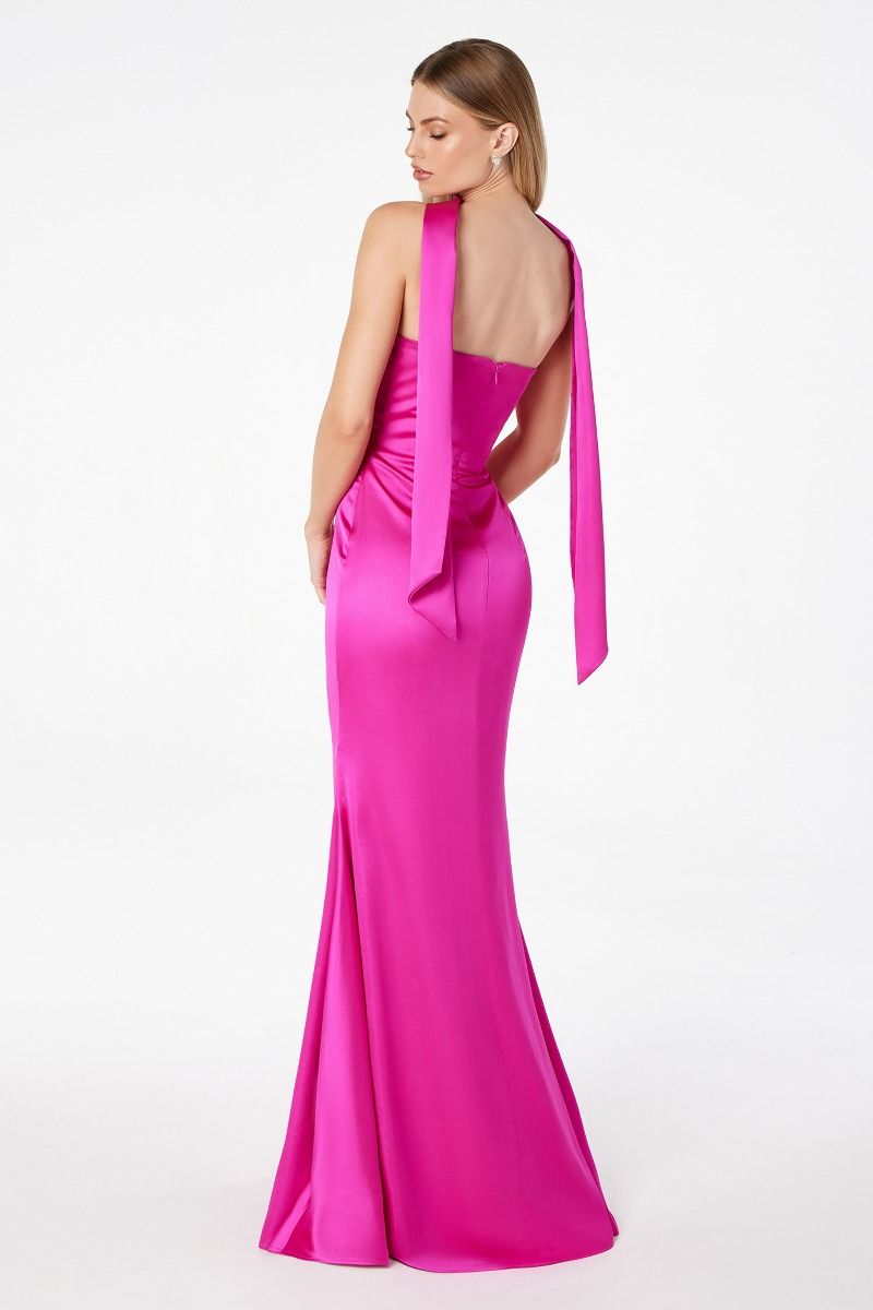 Brynn Maxi Dress - Strapless Fitted Satin Dress With Scarf