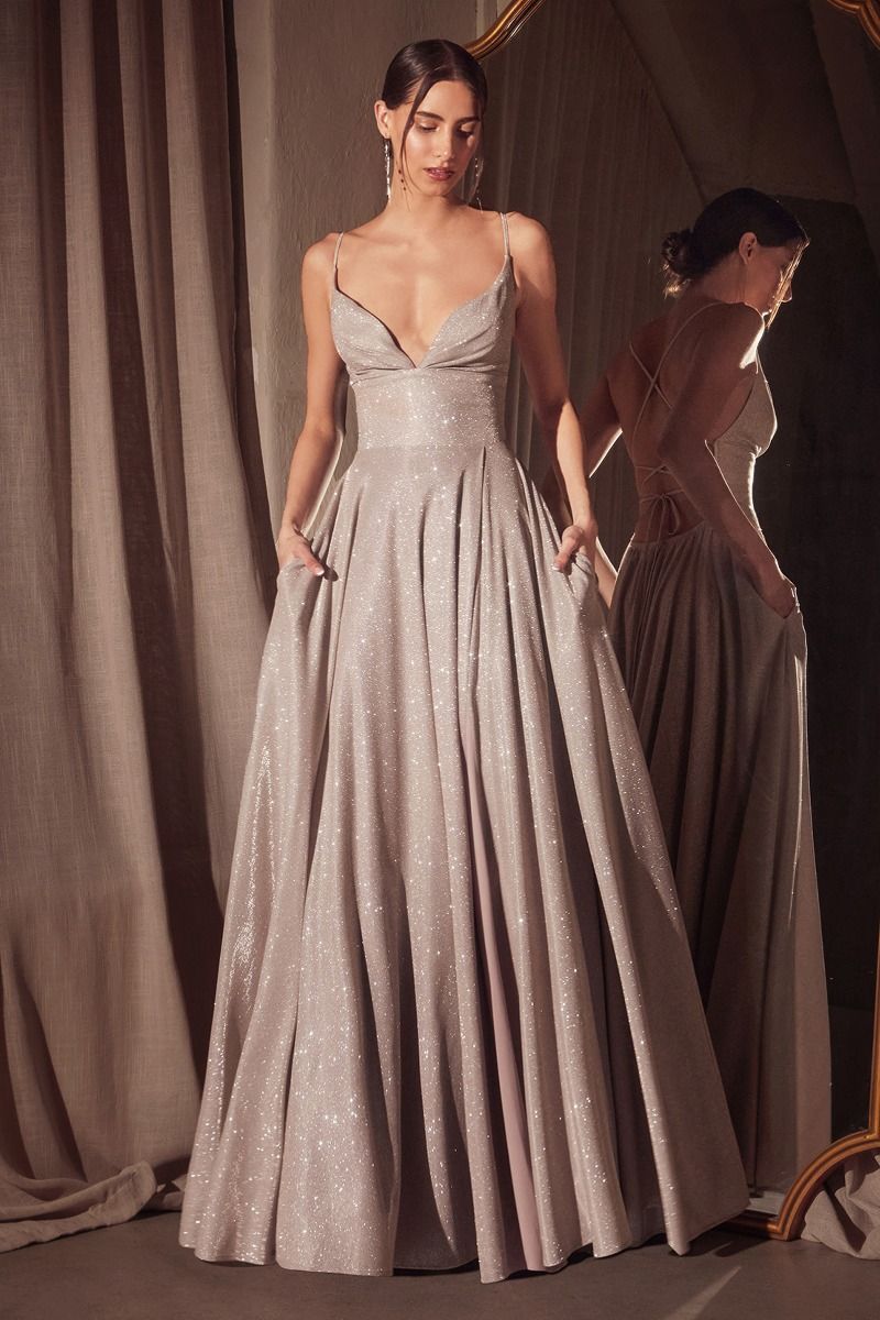 Gwendolyn Gown - Shimmer Lace-Up Back A-Line Evening Dress