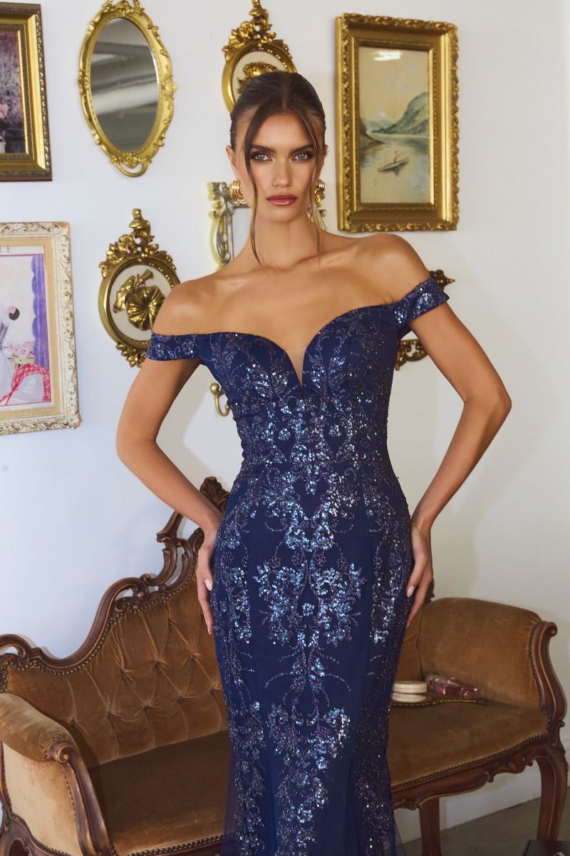 HELENA GOWN - Off Shoulder Sequin Glitter Dress