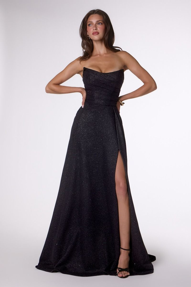 Quinn Gown - Long Strapless Glitter A-line Dress
