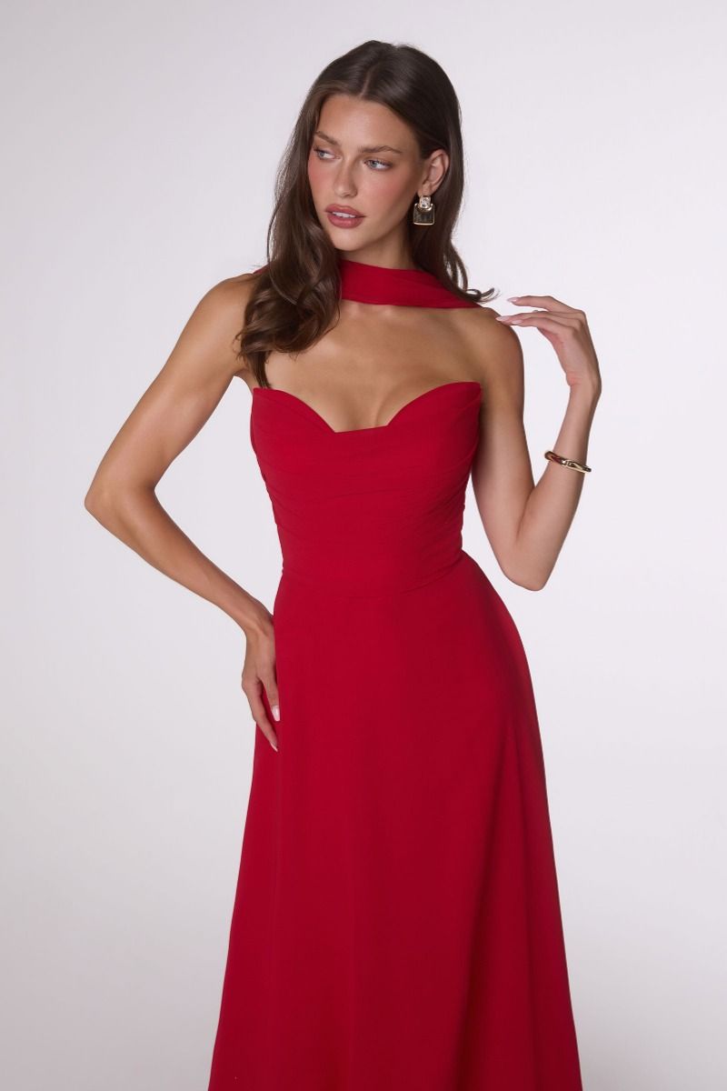 Ella Gown - A-line Strapless Chiffon Dress With Scarf