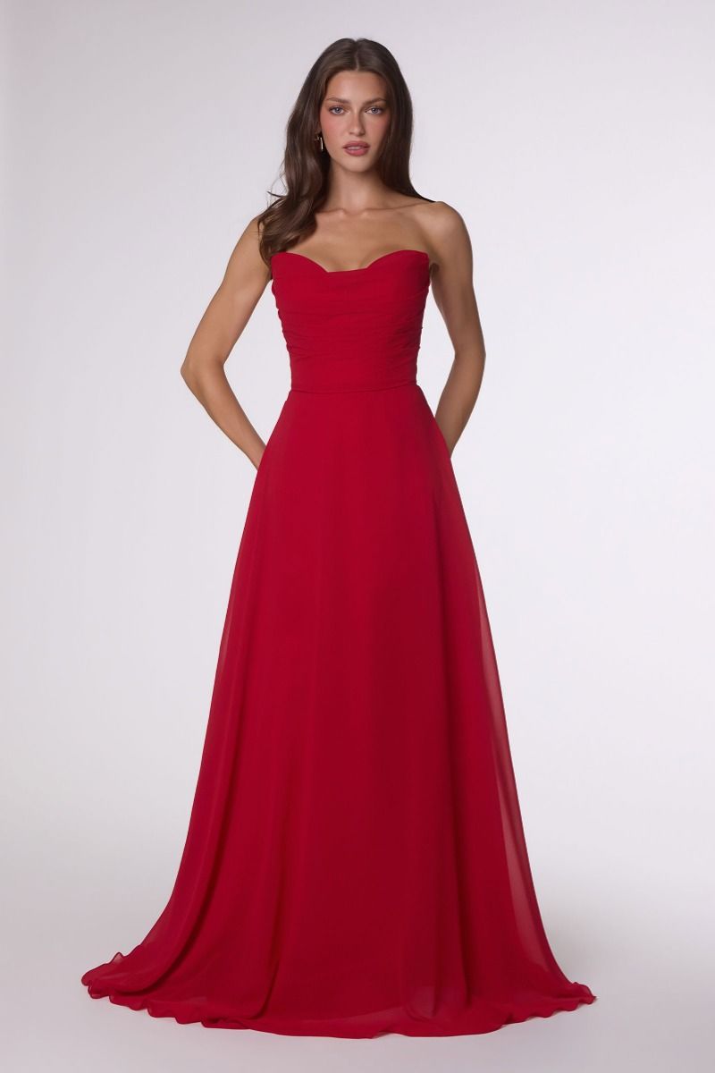 Ella Gown - A-line Strapless Chiffon Dress With Scarf