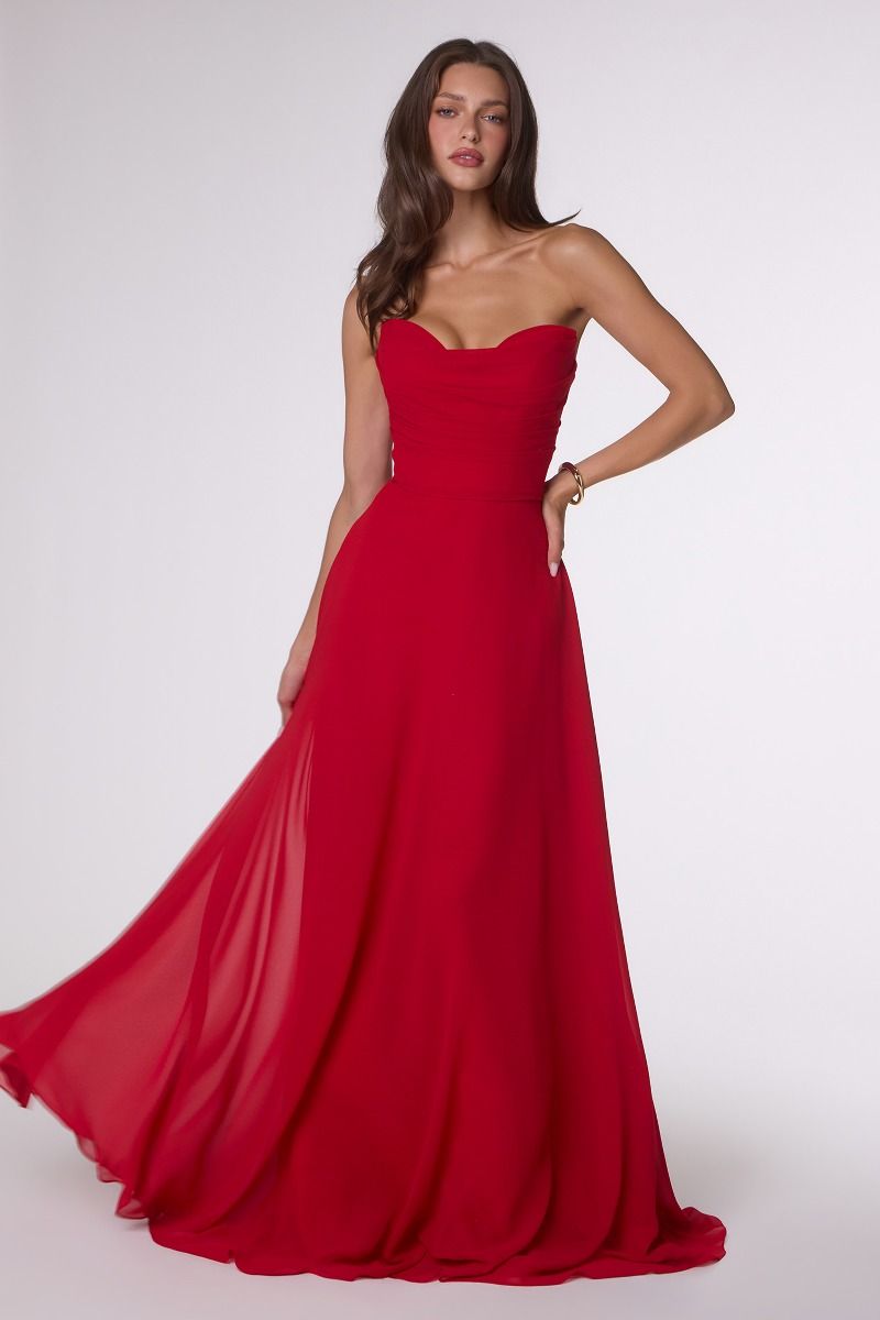 Ella Gown - A-line Strapless Chiffon Dress With Scarf
