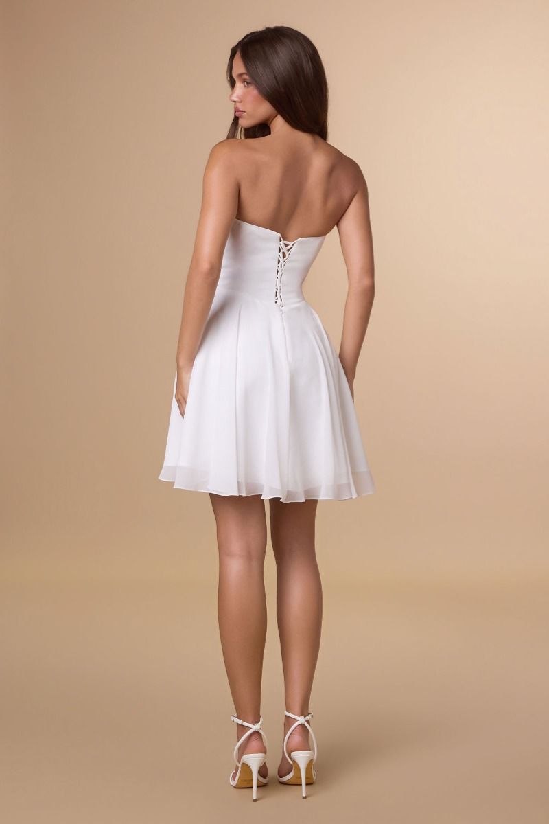 Ella Mini Dress - Off White A-line Strapless Chiffon Dress With Scarf