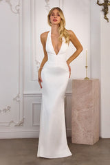 Tessa Gown - Off White Mermaid Halter Satin Gown