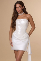 Lachlan Mini Dress - Sequin & Satin Cocktail Dress - Off White