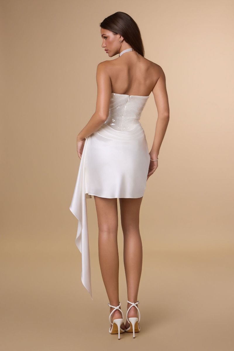 Lachlan Mini Dress - Sequin & Satin Cocktail Dress - Off White