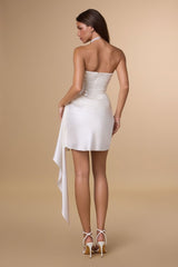 Lachlan Mini Dress - Sequin & Satin Cocktail Dress - Off White