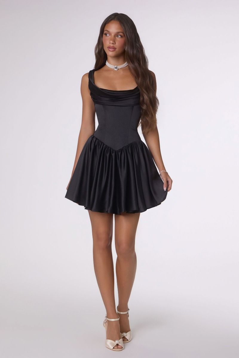 Allie Mini Dress - Lace Up Satin Cocktail Dress