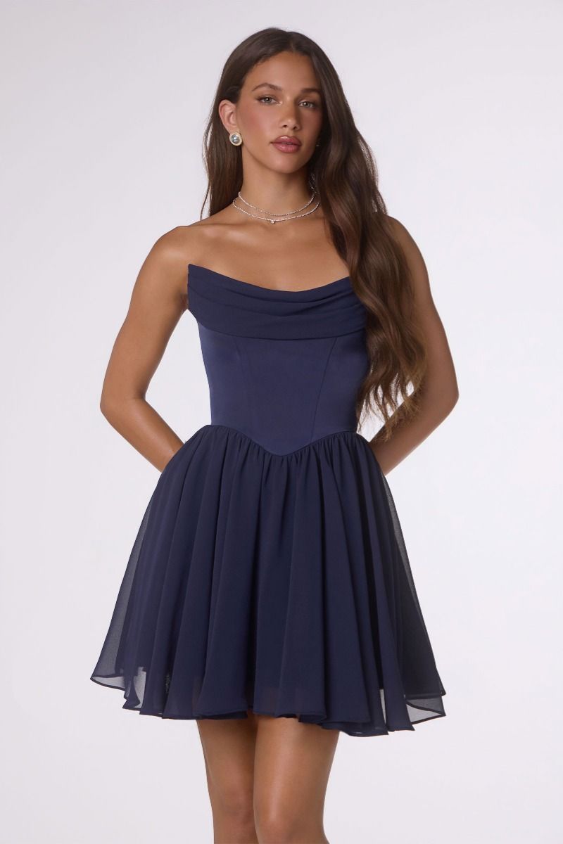Reese Mini Dress - Chiffon & Satin Cocktail Dress With Scarf