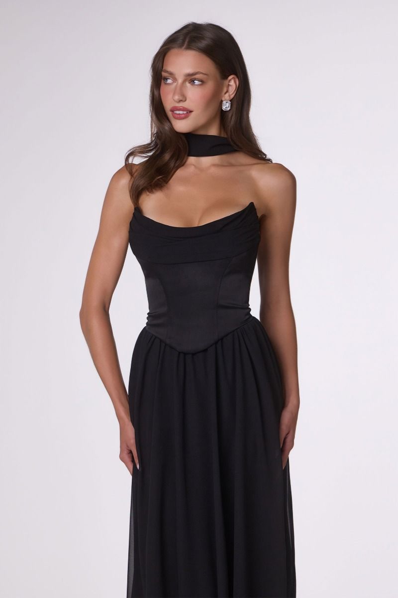 Reese Gown - Satin & Chiffon Dress With Scarf