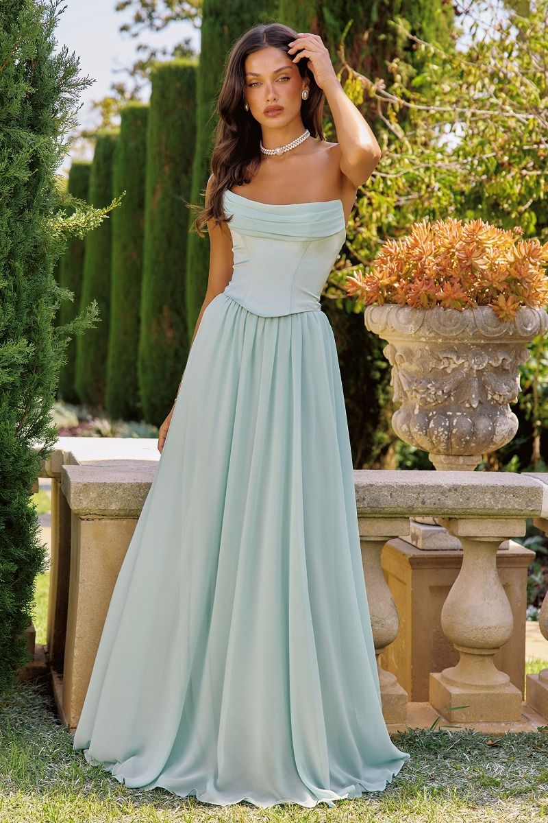 Reese Gown - Satin & Chiffon Dress With Scarf