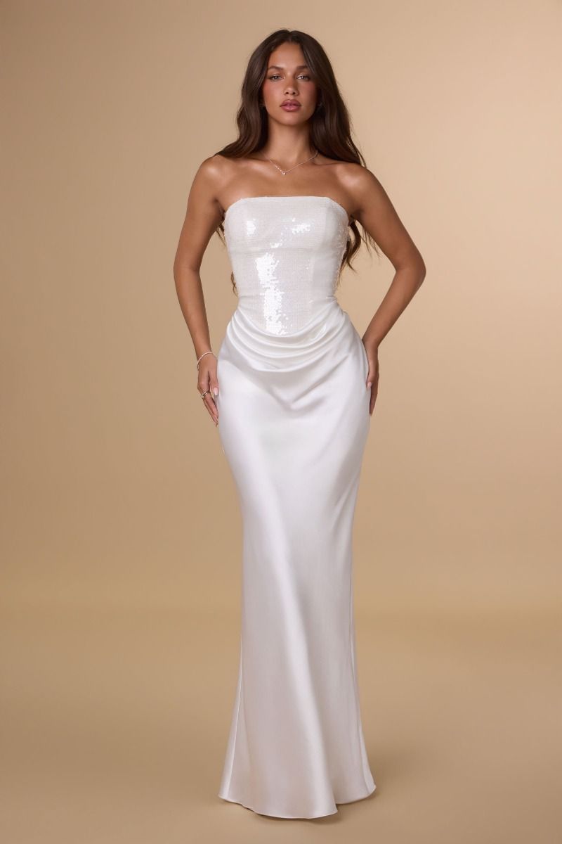 Lachlan Gown - Sequin & Satin Dress - Off White