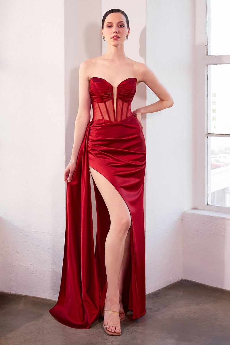 Jamie Gown – Satin Gown with Illusion Plunge Neckline