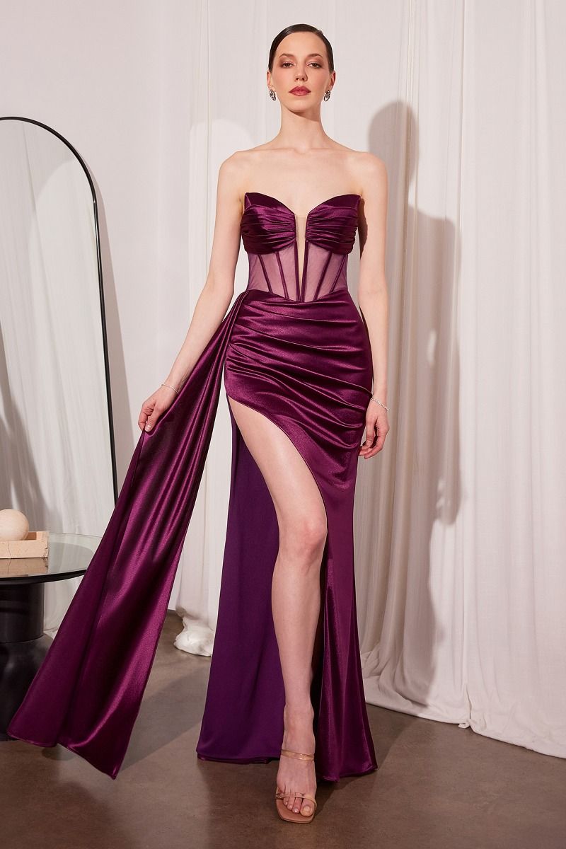 Jamie Gown – Satin Gown with Illusion Plunge Neckline