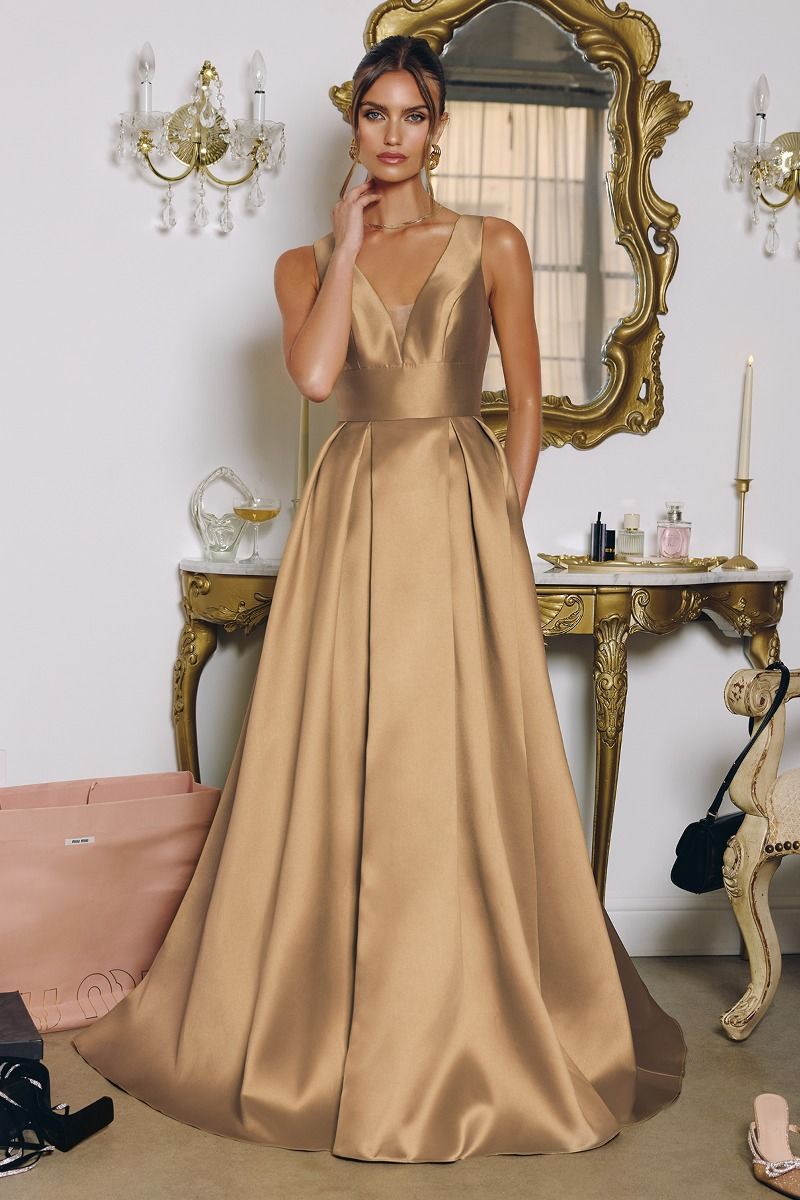 ANDERSYN GOWN - MIKADO SATIN A-LINE DRESS WITH POCKETS
