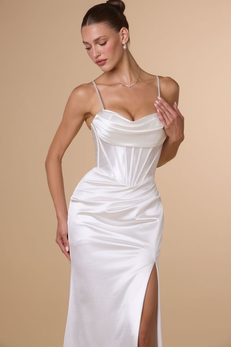 DAWSON GOWN - OFF WHITE STRETCH SATIN DRESS